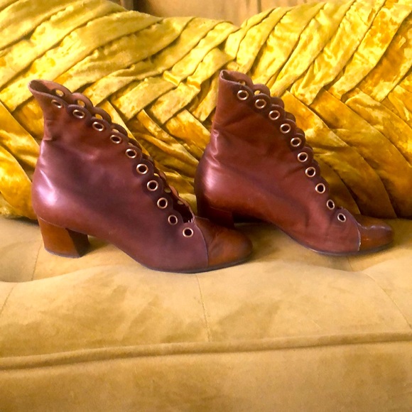 SOLD - VINTAGE 1960’s 1970’s PENALJO BLOCK HEEL ANKLE GRANNY BOOTS - BOHO BROWN - Picture 3 of 8